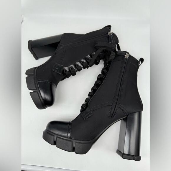 Prada Black Leather/ Re-Nylon Metal Triangle Logo 110mm Ankle Boots EU 38.5 - Picture 6 of 15